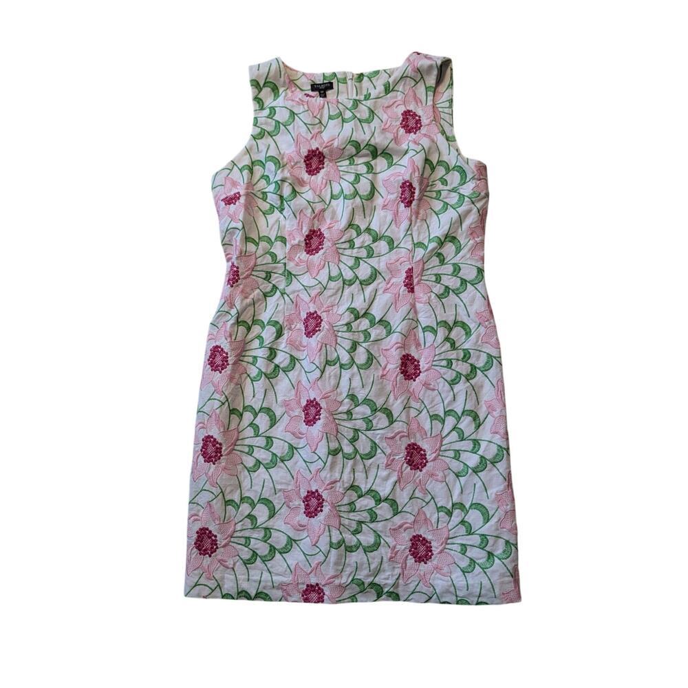 TALBOTS women's Floral sleeveless, Linen blend; summer dress; size 12P (Petite)